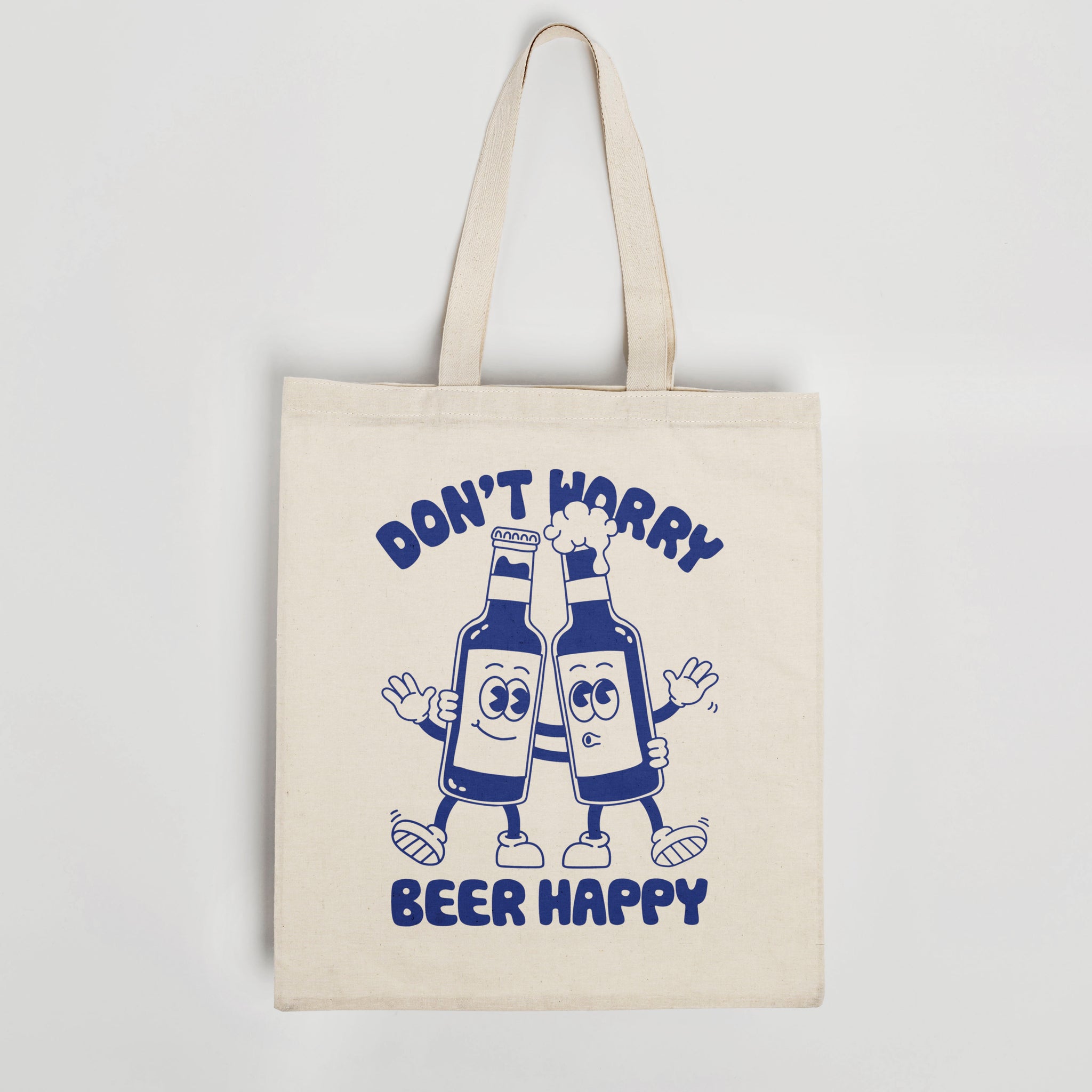 'Don't Worry Beer Happy' organic cotton canvas tote bag