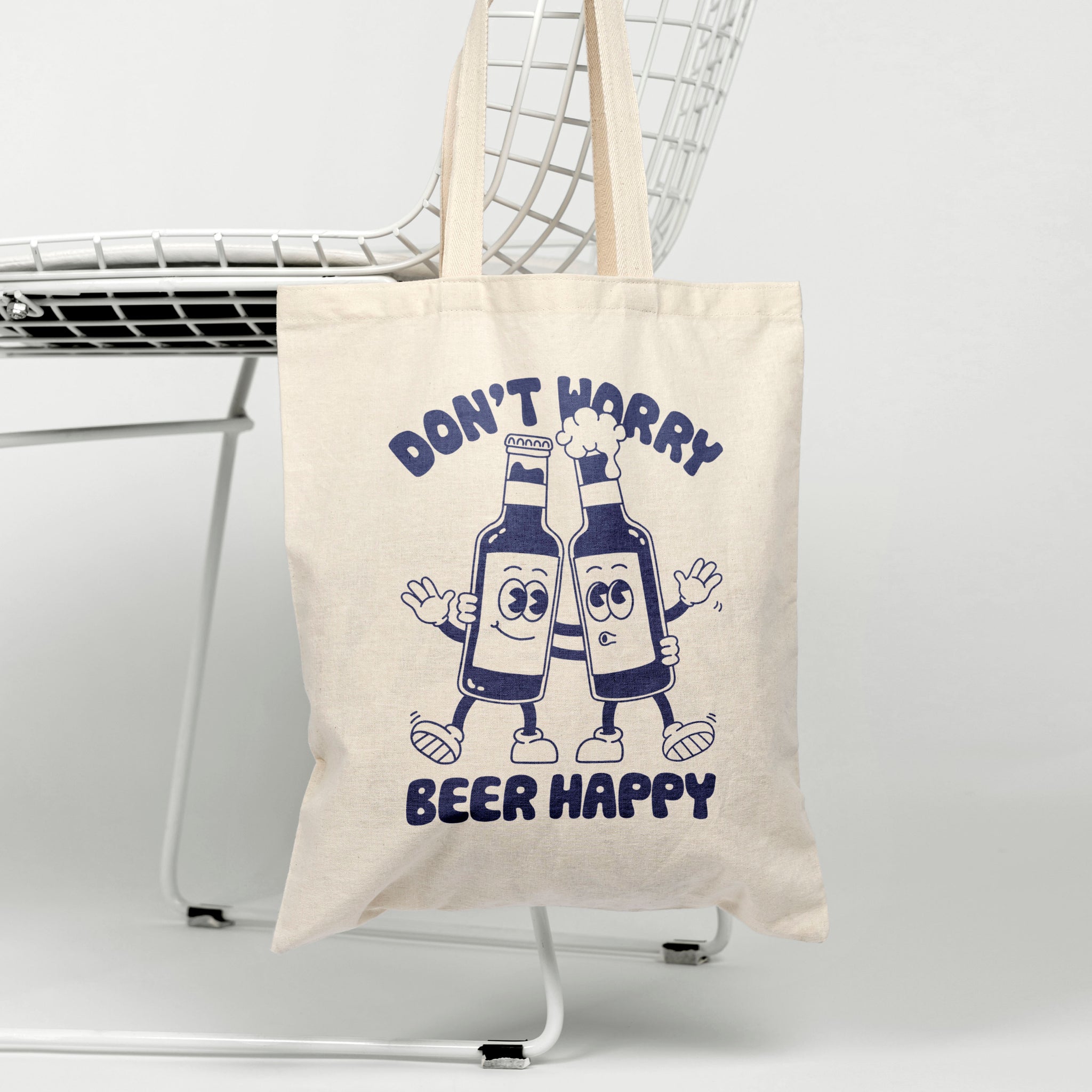 'Don't Worry Beer Happy' organic cotton canvas tote bag