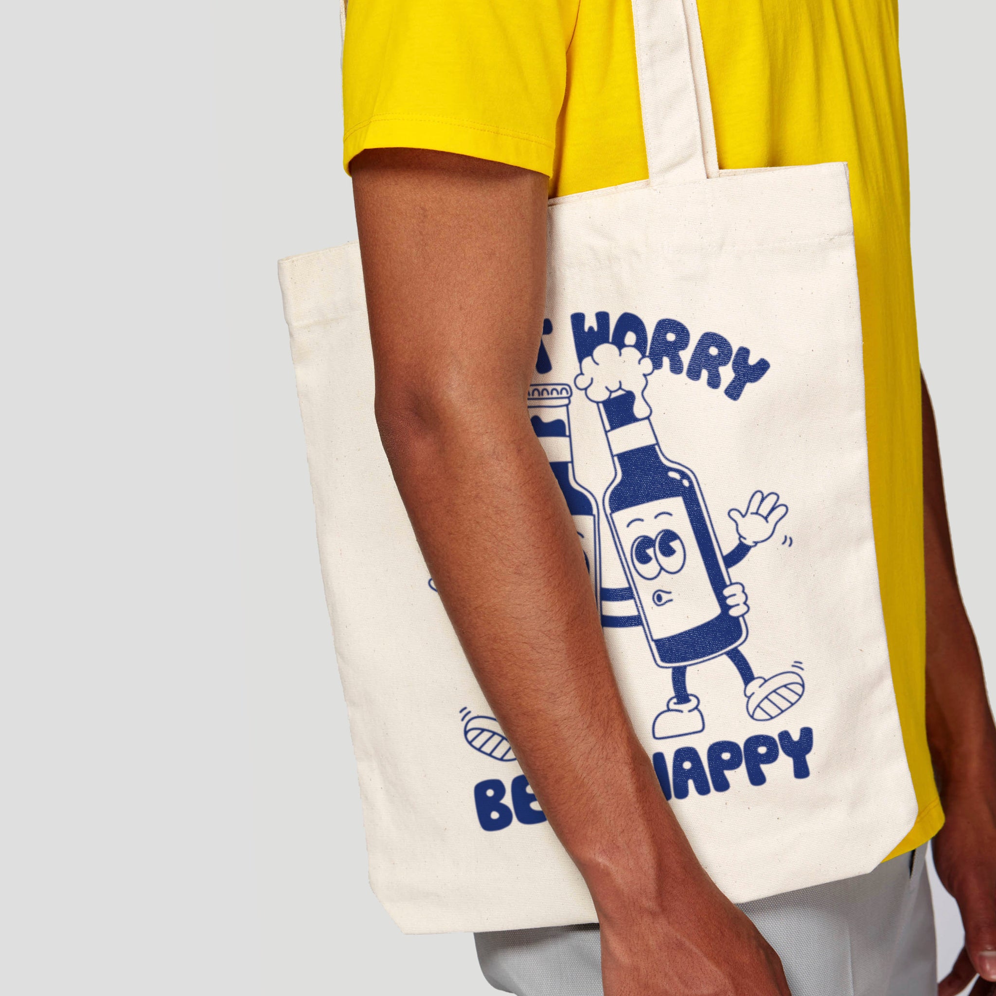 'Don't Worry Beer Happy' organic cotton canvas tote bag