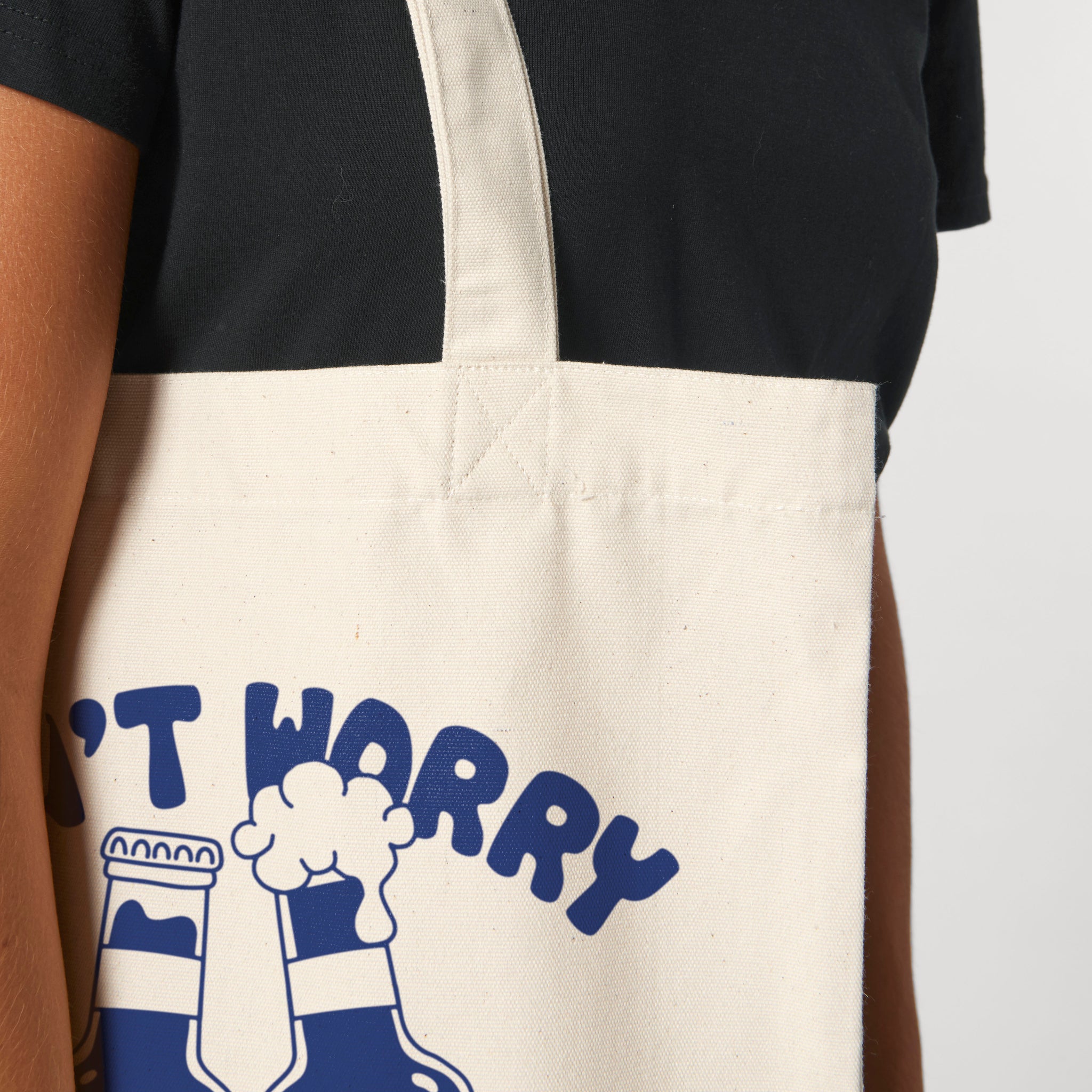 'Don't Worry Beer Happy' organic cotton canvas tote bag