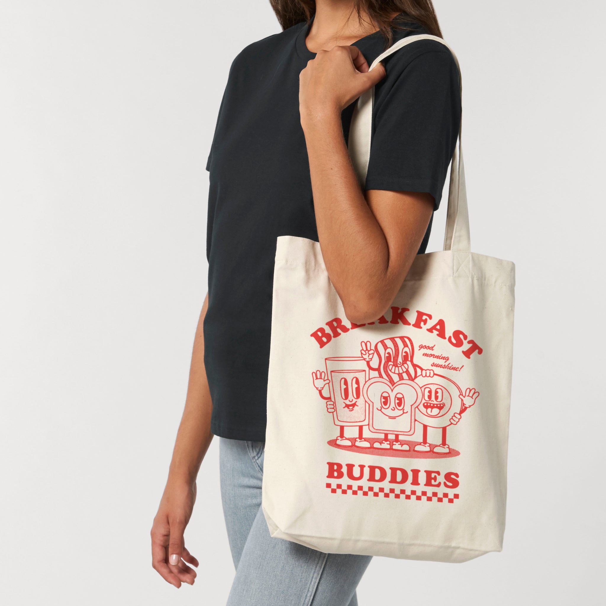 'Breakfast Buddies' organic cotton canvas tote bag