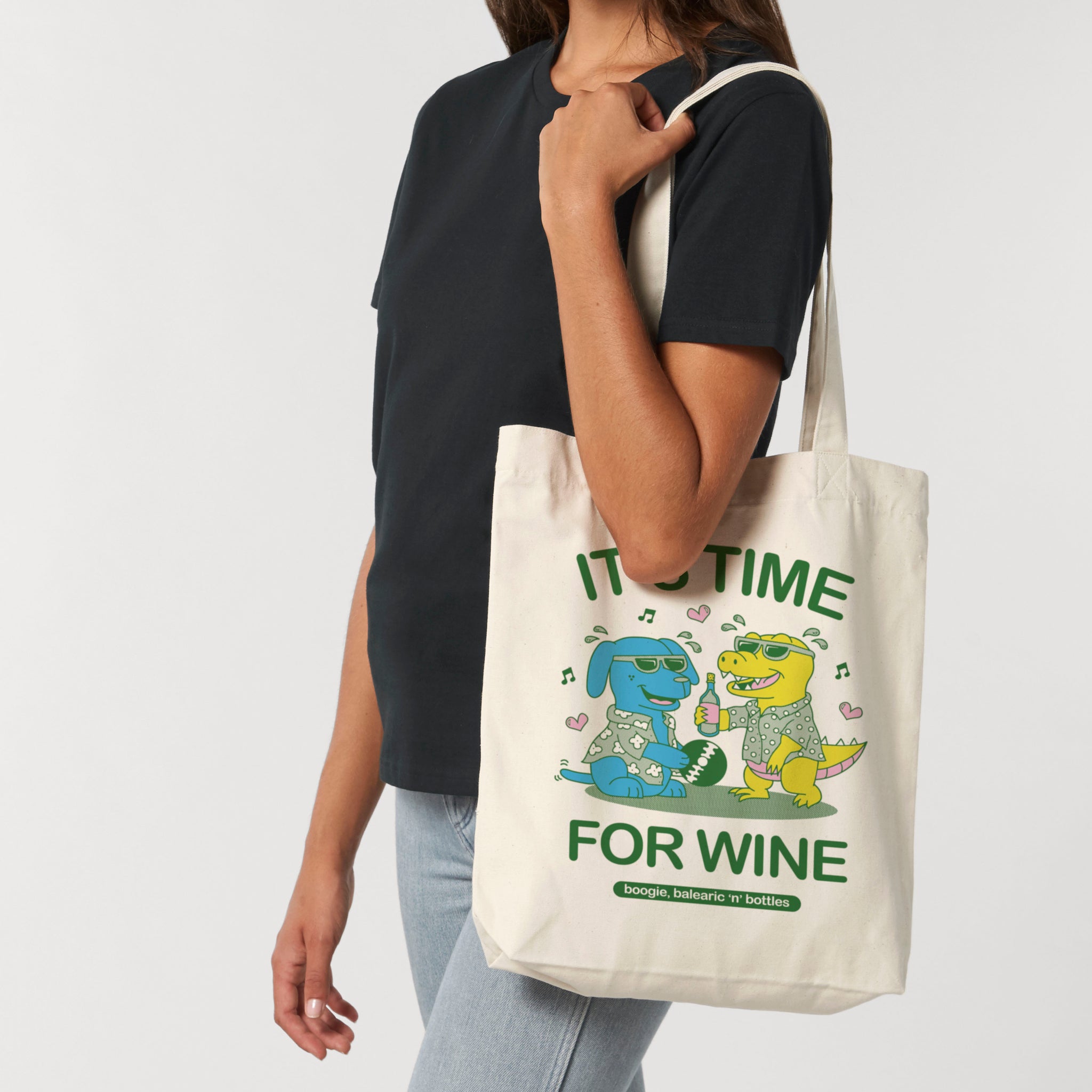 'It's Time For Wine' organic cotton canvas tote bag