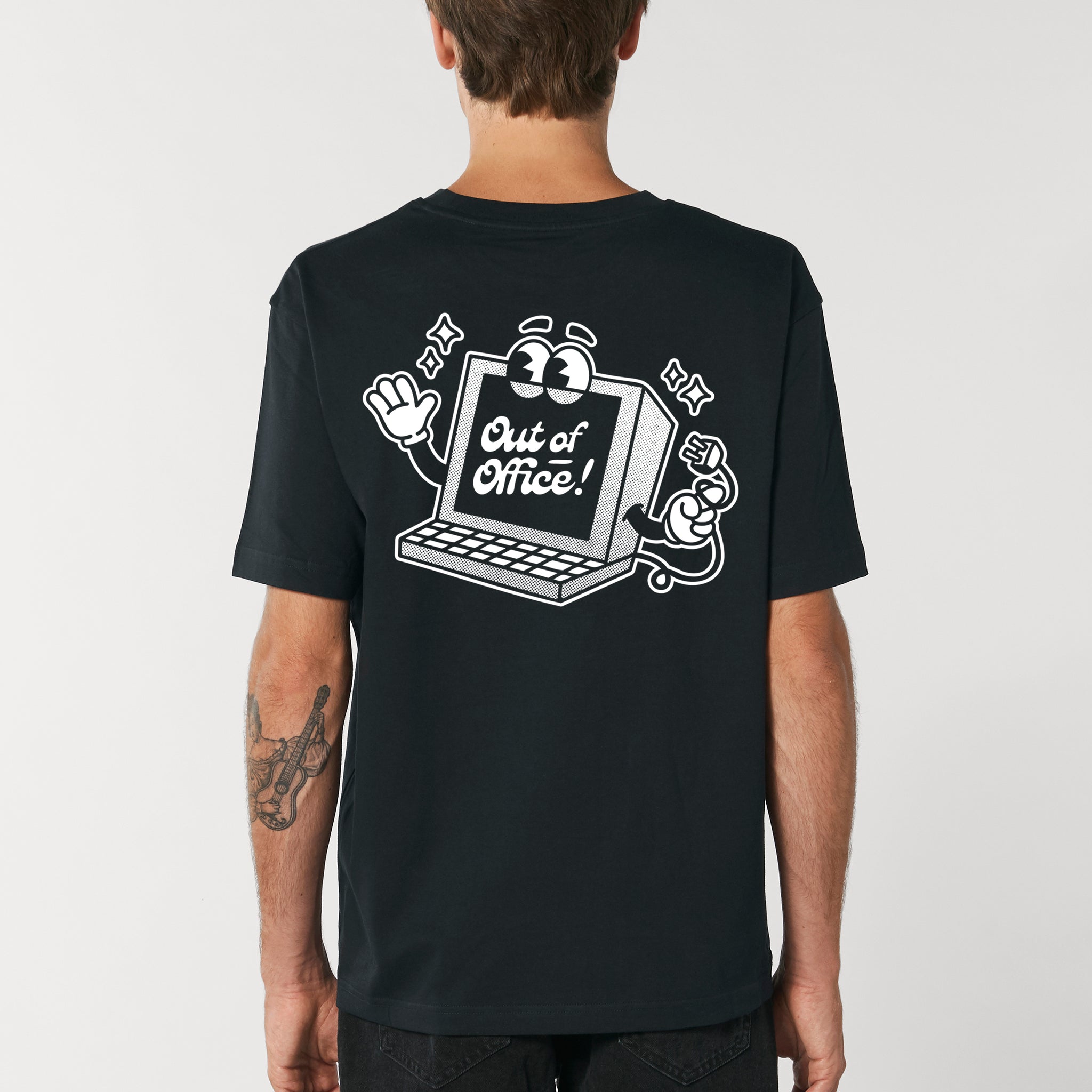 'Out Of Office' Short Sleeve Black Organic Cotton T-shirt