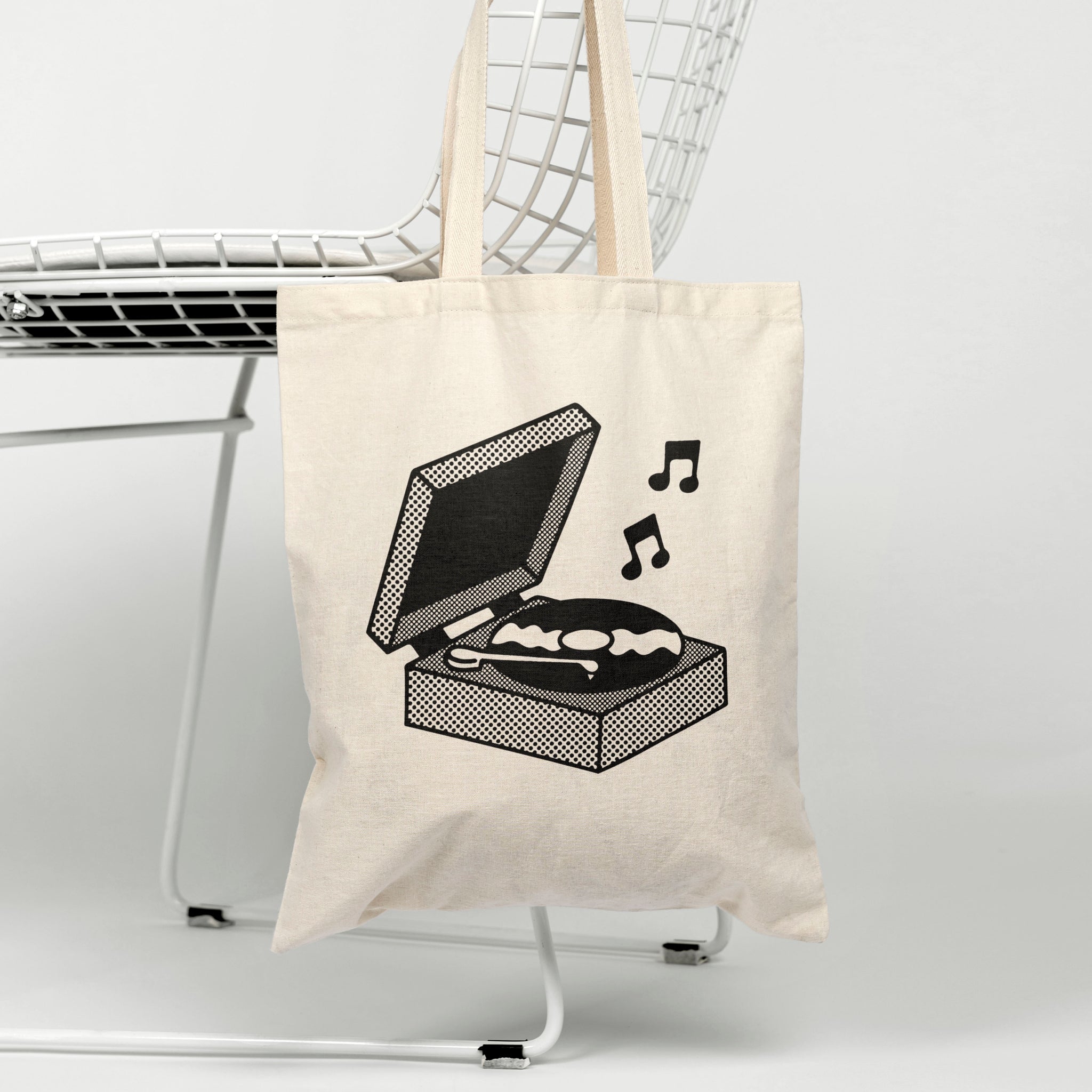 'Record Player' organic cotton canvas tote bag