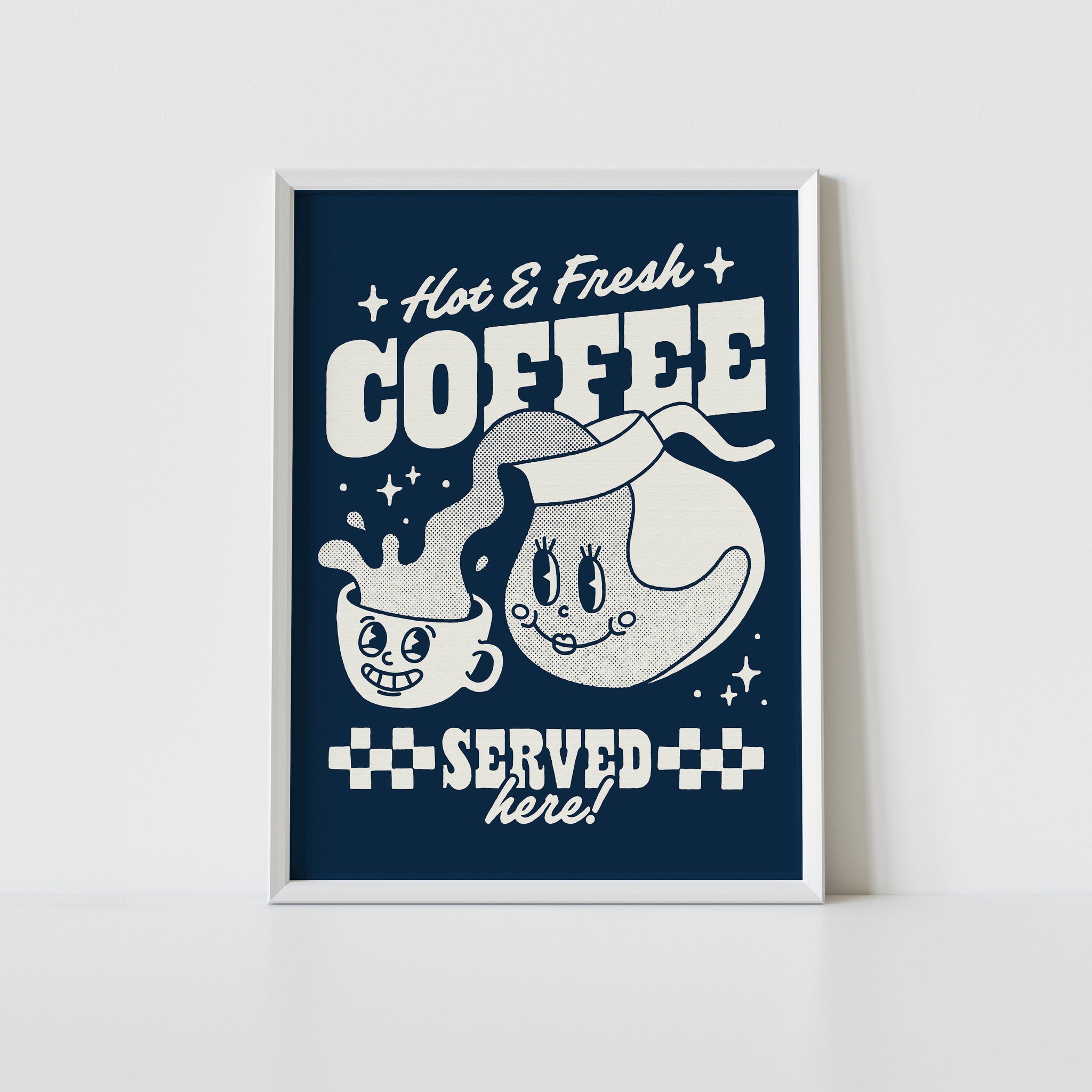 'Hot & Fresh Coffee' navy print