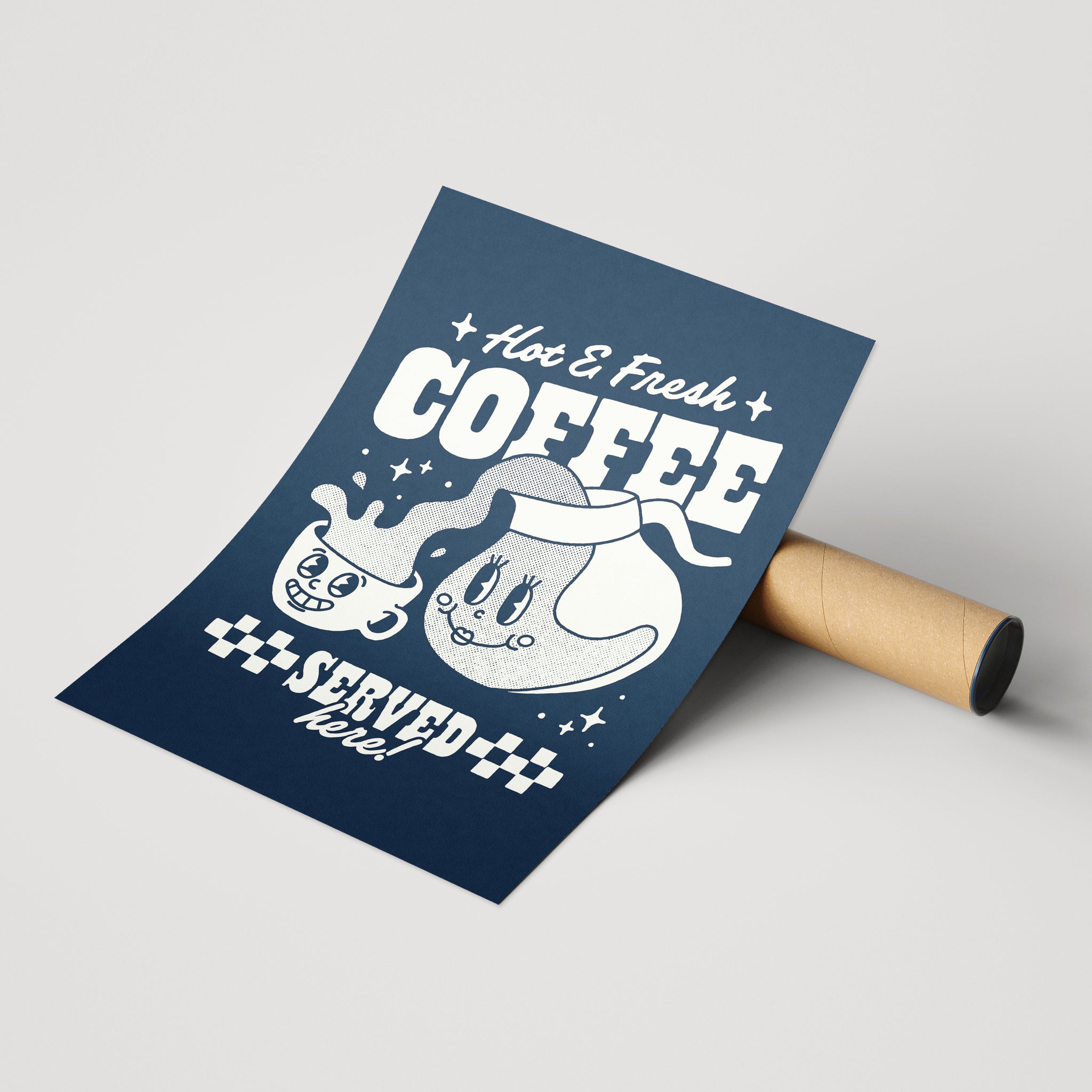 'Hot & Fresh Coffee' navy print