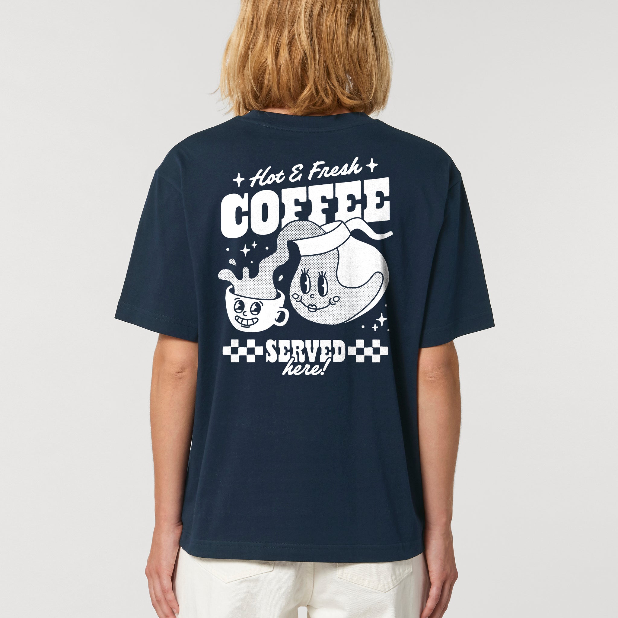 'Hot & Fresh Coffee' navy T-shirt