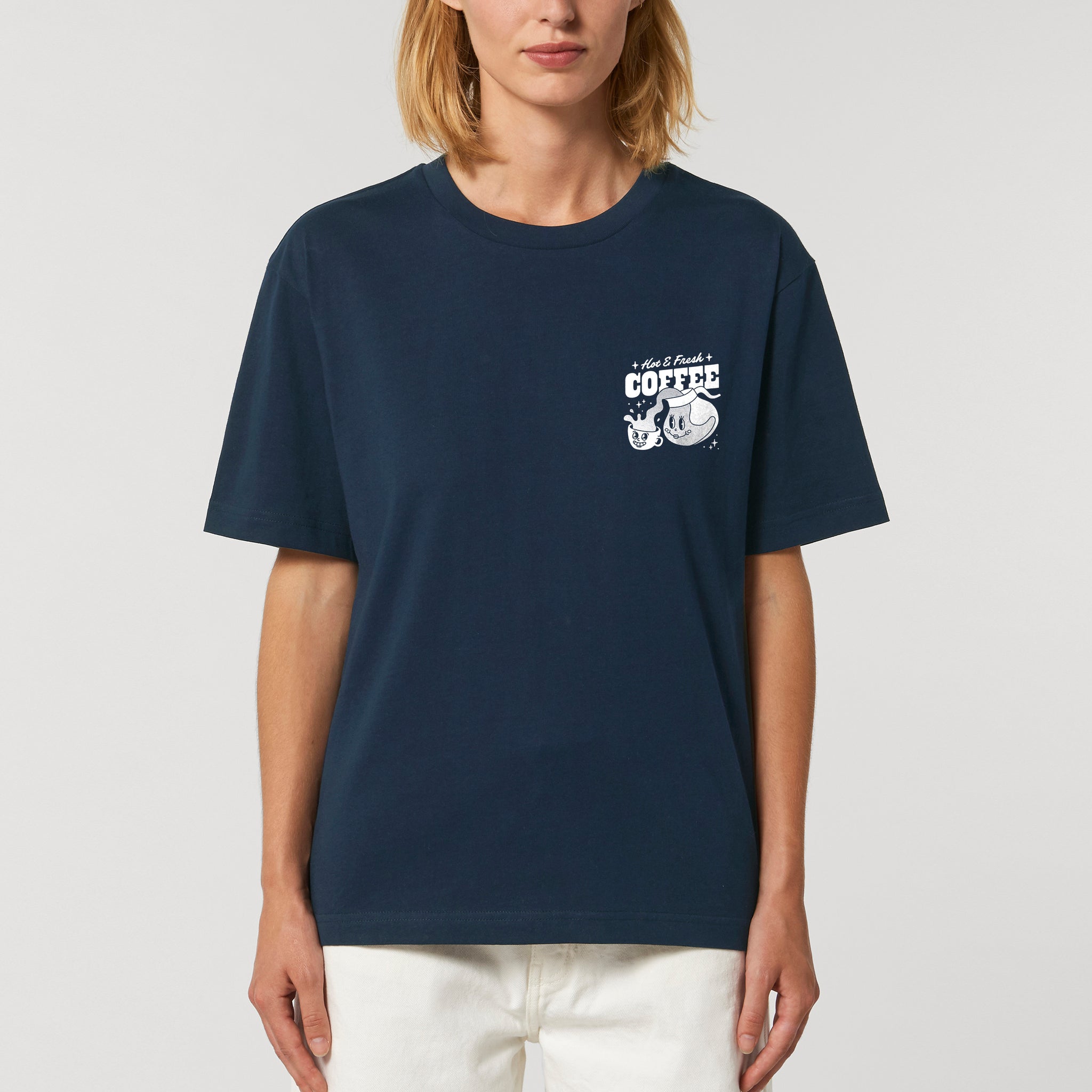 'Hot & Fresh Coffee' navy T-shirt