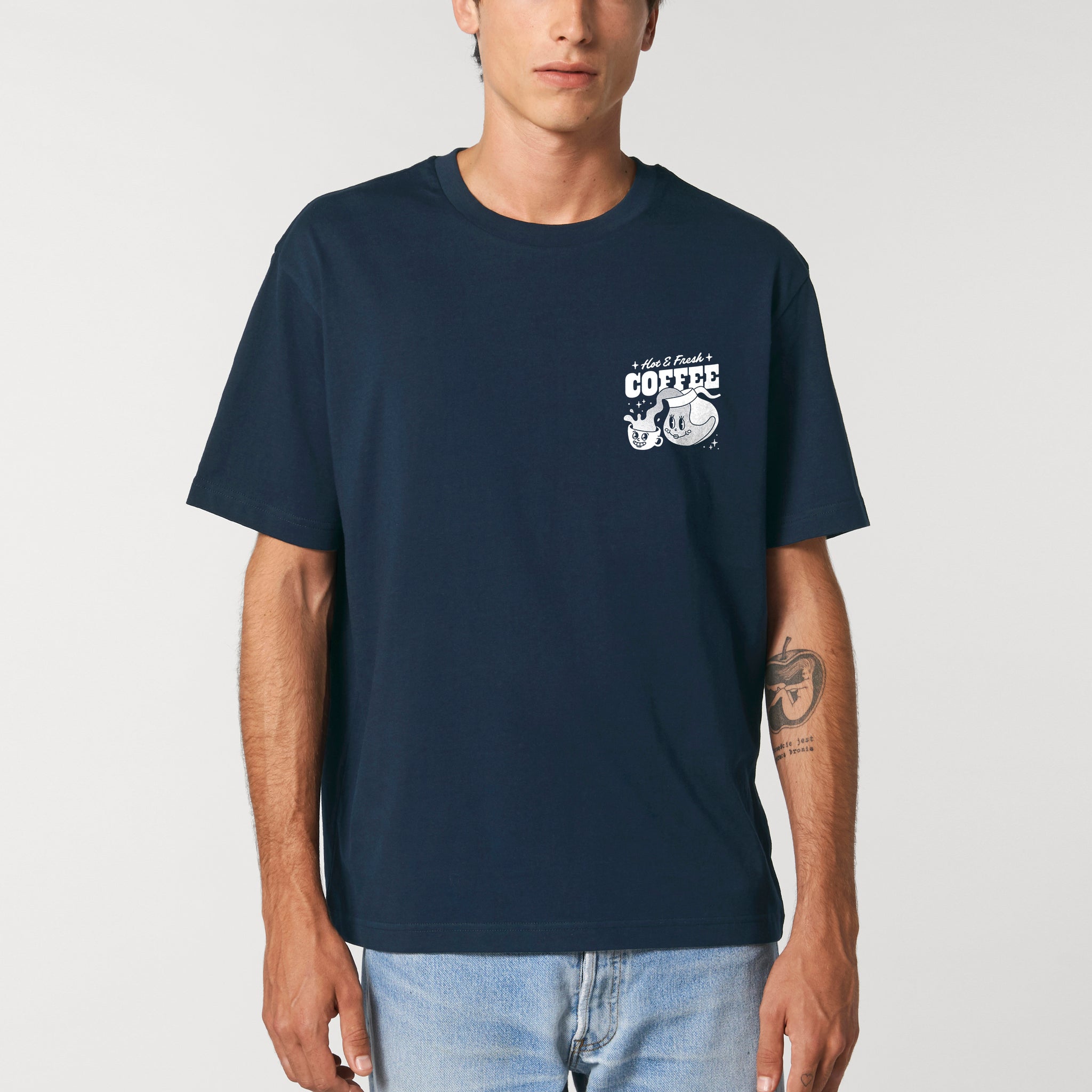 'Hot & Fresh Coffee' navy T-shirt